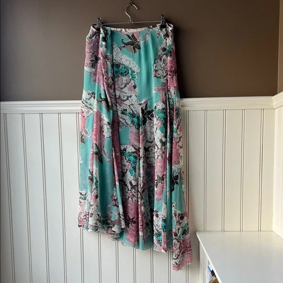 Encore Turquoise Floral Asymmetrical Maxi Skirt 16 - Picture 6 of 10